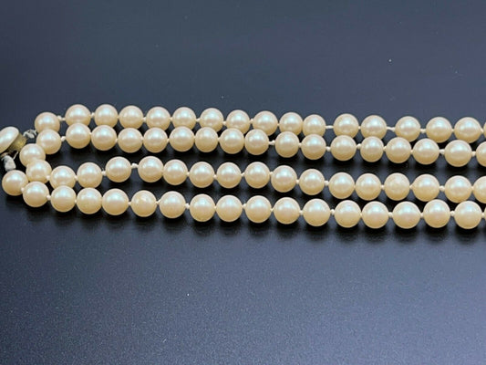 Vintage Single Strand Pearl Necklace, 60", Sliver Tone Clasp Stamped Japan