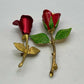 Vintage Brooch Pin Avon & Korea Red Rose Flower Gold Tone Signed Jewelry