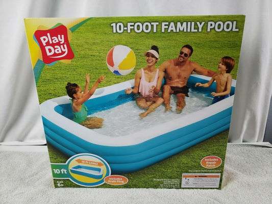 Play Day Inflatable 10-Foot Rectangular Family Swimming Kiddie Pool - NEW/SEALED