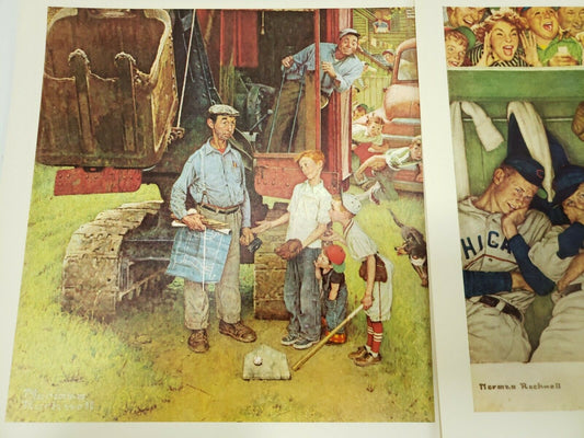 Vintage Norman Rockwell Baseball Prints 'Stealing Home' & 'Bottom of the Ninth'