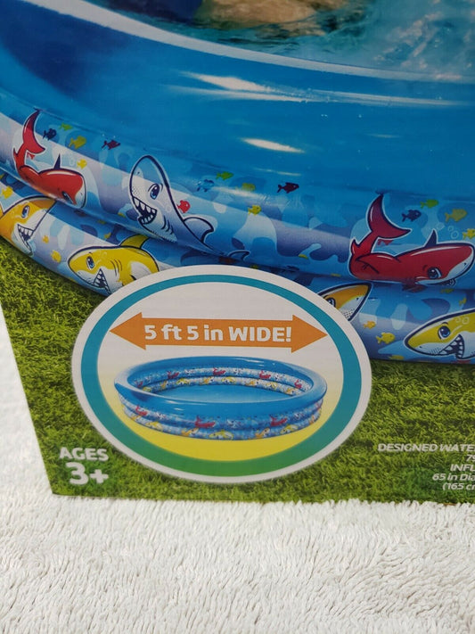 Play Day Inflatable 3-Ring Blue Shark Themed Kiddie Swimming Pool - NEW/SEALED