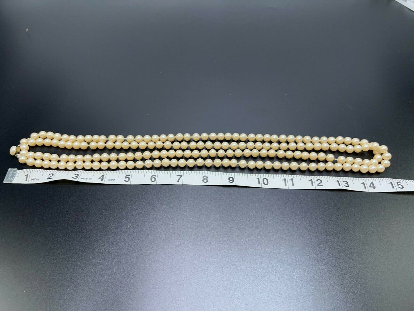 Vintage Single Strand Pearl Necklace, 60", Sliver Tone Clasp Stamped Japan