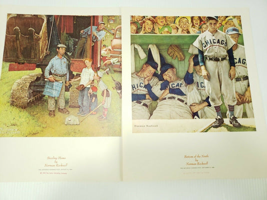 Vintage Norman Rockwell Baseball Prints 'Stealing Home' & 'Bottom of the Ninth'