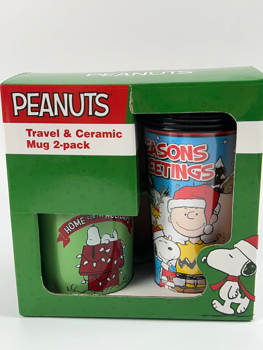 PEANUTS Snoopy Charlie Brown Coffret de 2 tasses de voyage et en céramique de Noël