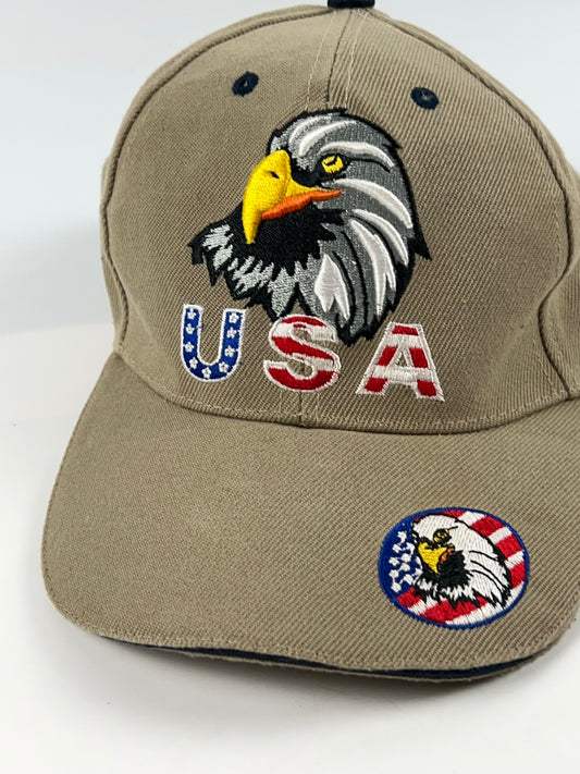 USA American Eagle Baseball Hat Beige One Size Fits All