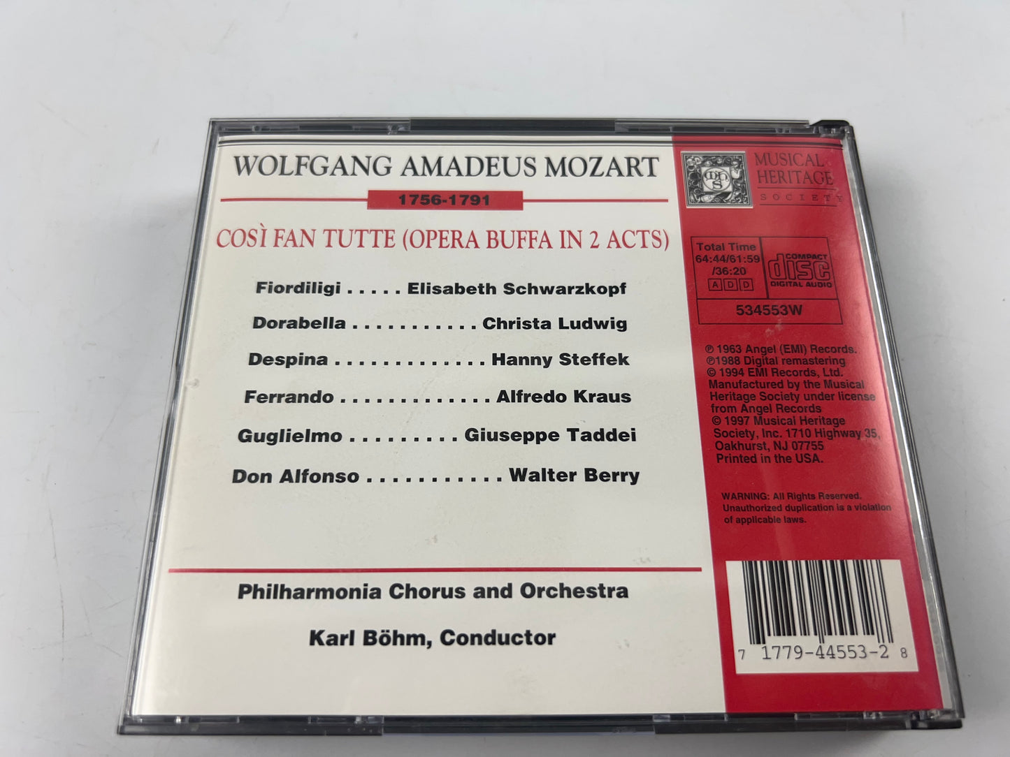 Mozart / Schwarzkopf, Ludwig, Kraus, Taddei : Così Fan Tutte (3 CD Set MHS)