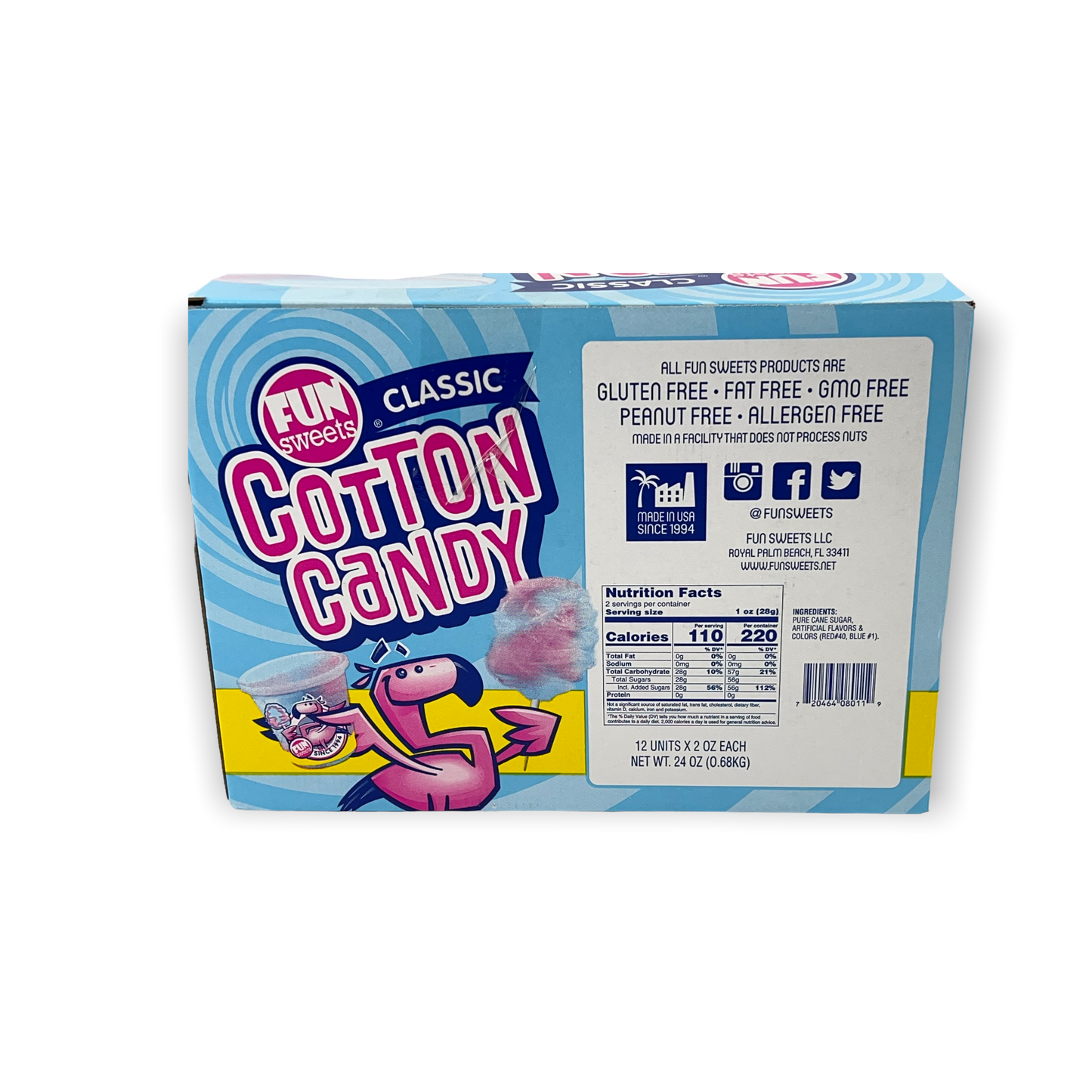 Fun Sweet Classic Cotton Candy 12 paquets X 2 oz chacun - Sans gras, sans gluten, sans OGM, sans cacahuètes, sans allergènes